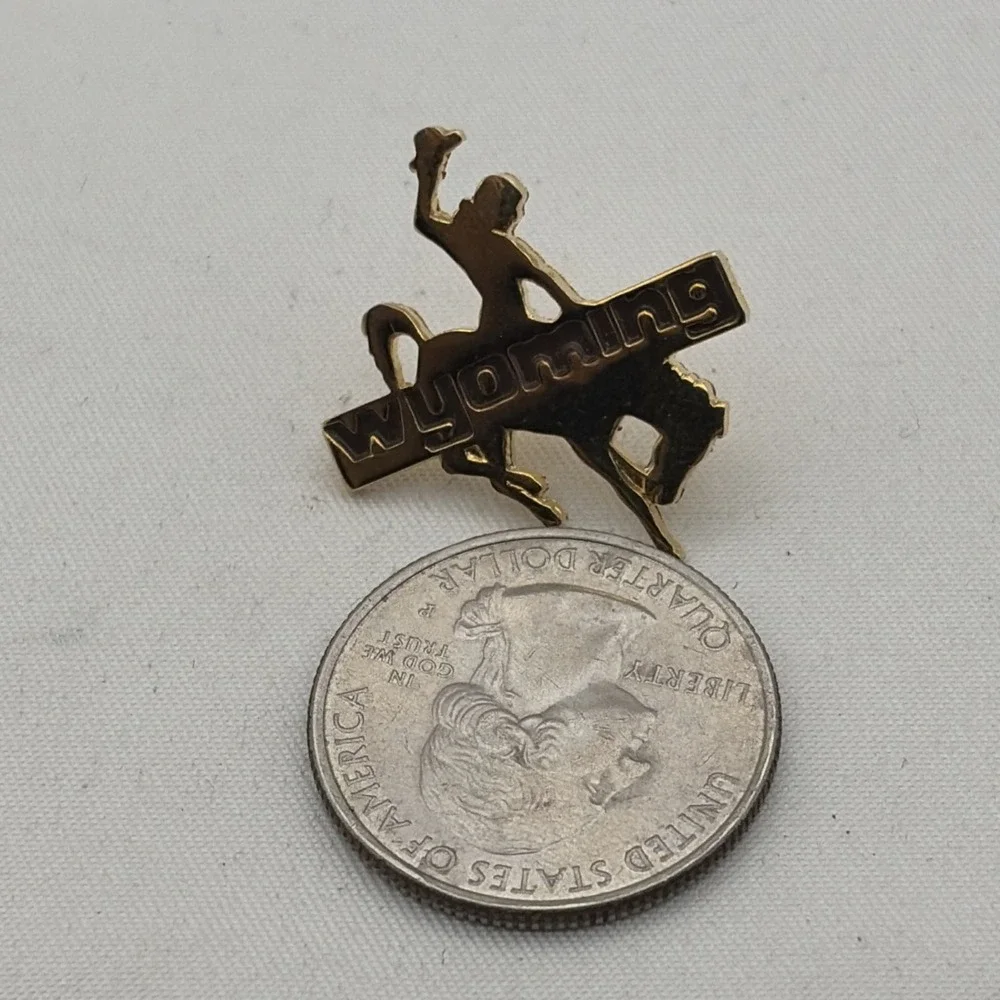 Wyoming Horse Bucking Bronco Rodeo Gold Tone USA Lapel Hat Pin